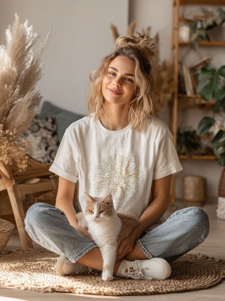 Cozy Boho Cat Portrait Print. poster — photography art