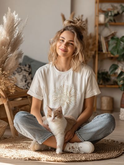 Cozy Boho Cat Portrait Print. poster