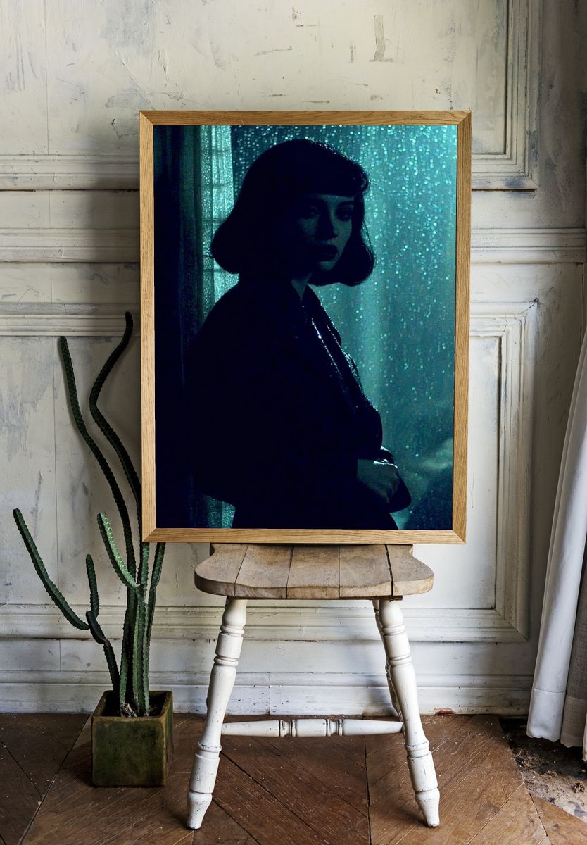 Moody Woman in Rain Photography Poster. — room view 1