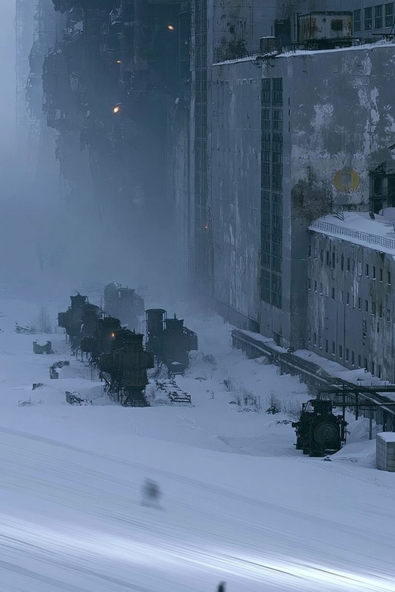 Snowy Industrial Cityscape Photography Poster. poster detail