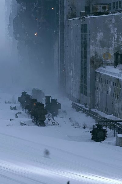 Snowy Industrial Cityscape Photography Poster. poster