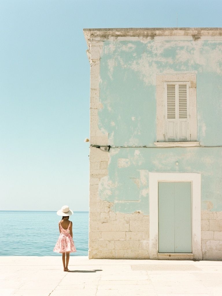 Seaside Pastel House Photography Poster. poster detail