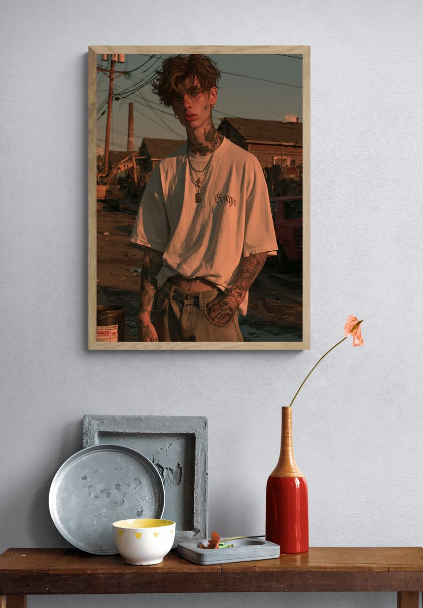 Tattooed Street Portrait Poster. — room view 3