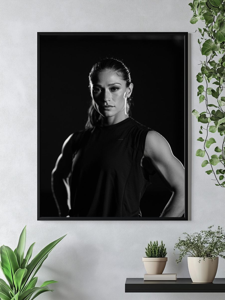 Athletic Portrait Black-White Poster. — room view 4