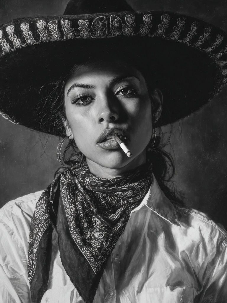 Cowgirl Portrait Black-White Poster. poster — photography art