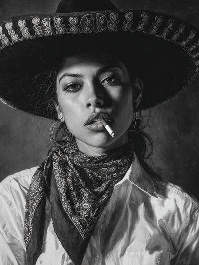 Cowgirl Portrait Black-White Poster. poster print