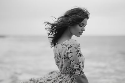 Windblown Woman Portrait Print.