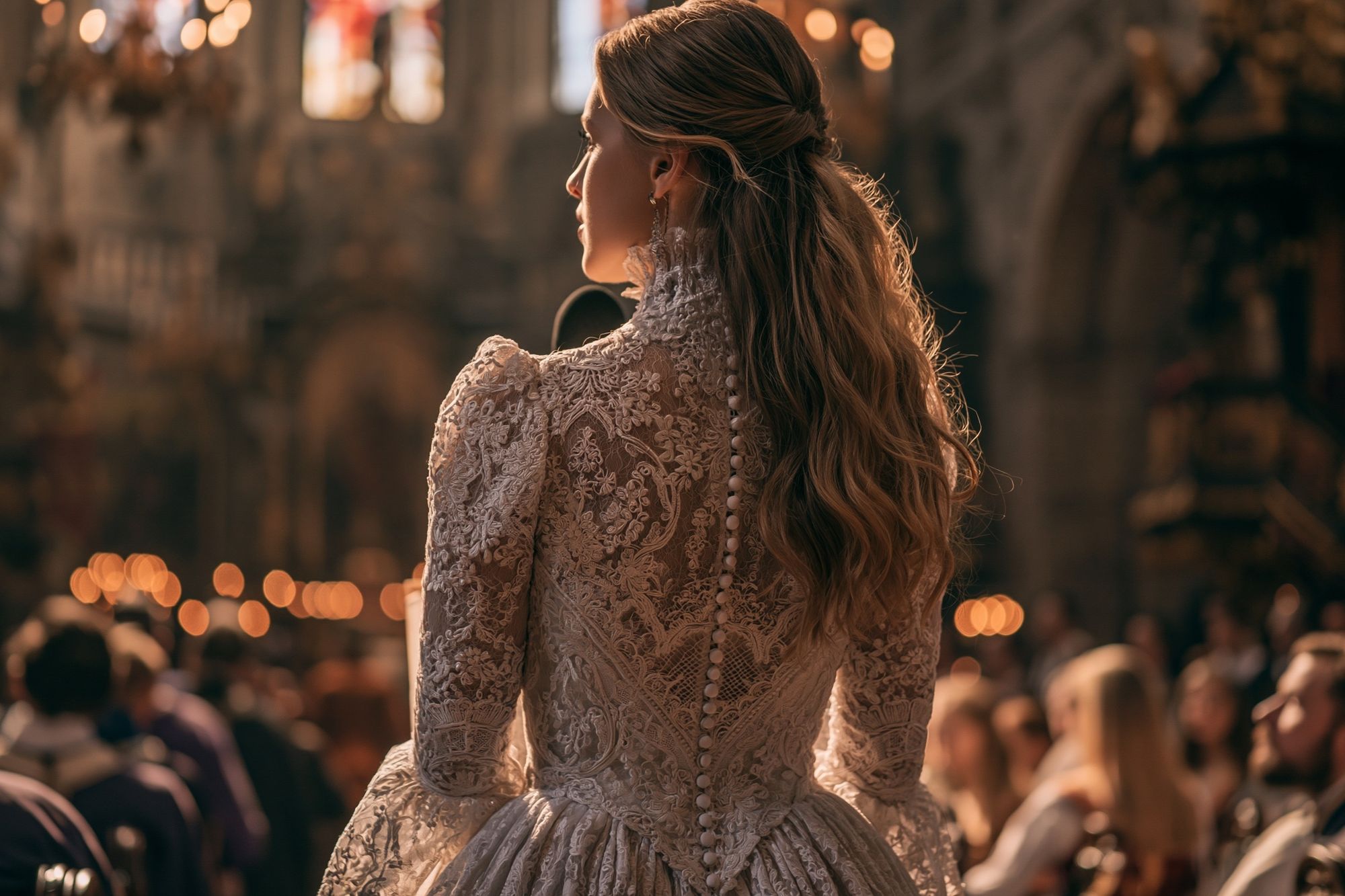 Elegant Woman in Lace Dress Poster. poster detail