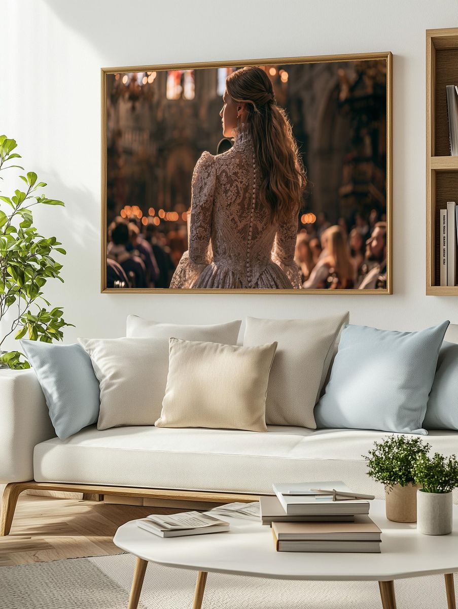 Elegant Woman in Lace Dress Poster. — room view 2