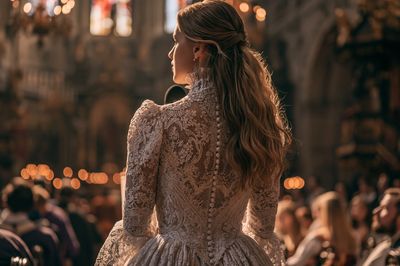 Elegant Woman in Lace Dress Poster.