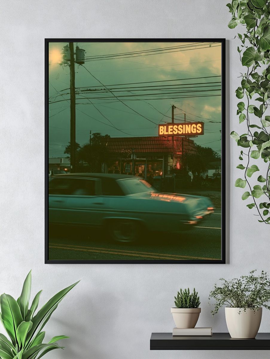 Blessings Neon Street Scene Poster. — room view 4