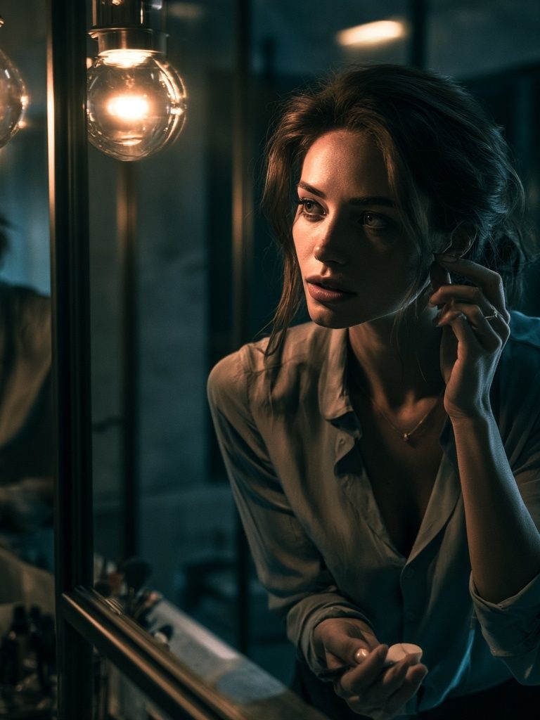 Moody Portrait in Teal Light Poster. poster detail