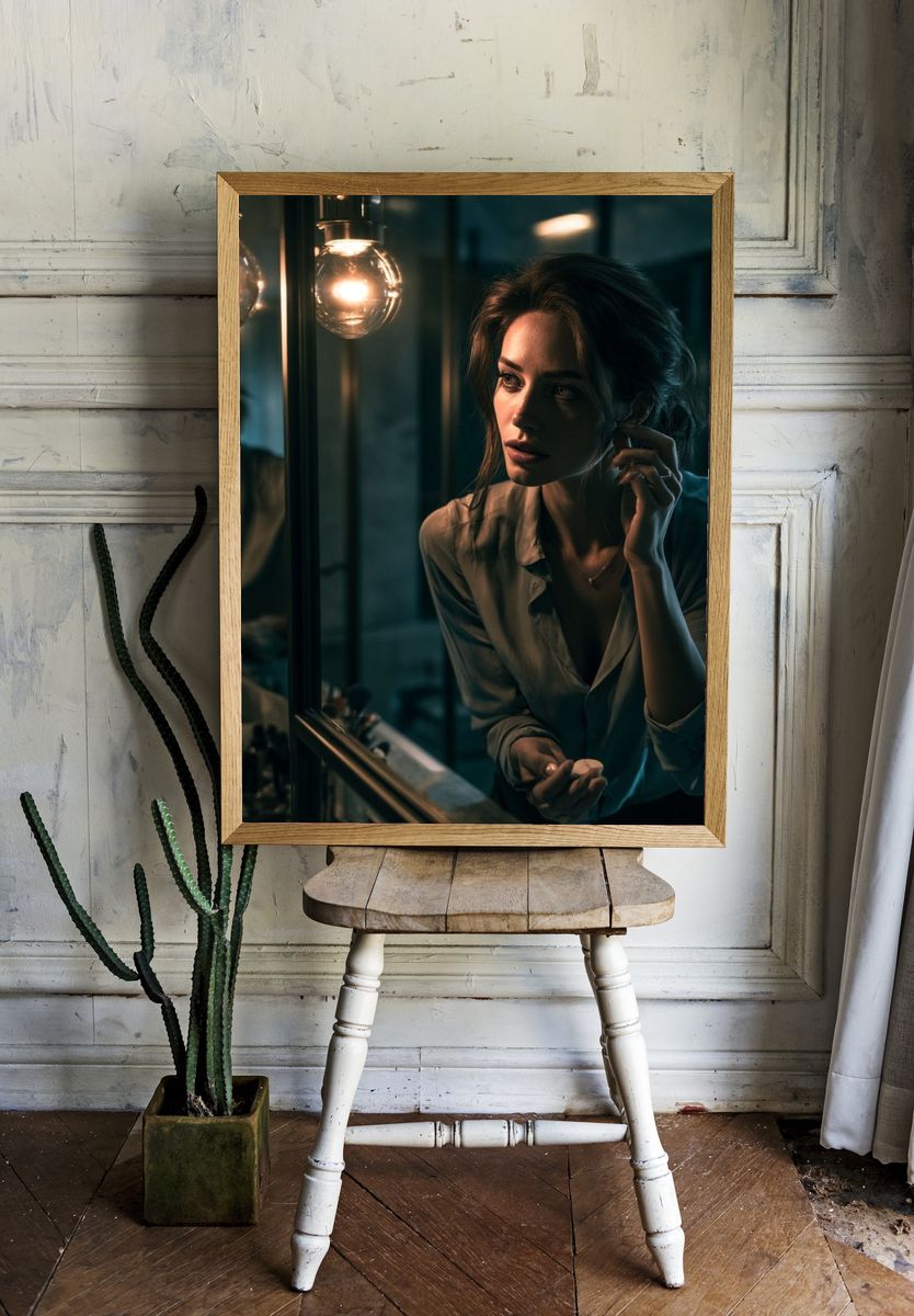 Moody Portrait in Teal Light Poster. — room view 1