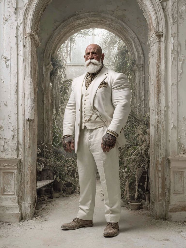 Elder Gentleman in White Suit Poster. poster detail