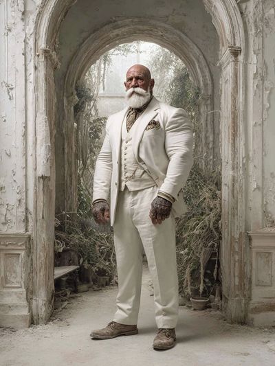 Elder Gentleman in White Suit Poster. poster