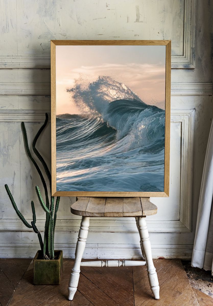 Ocean Wave Sunrise Photography Poster. — room view 1