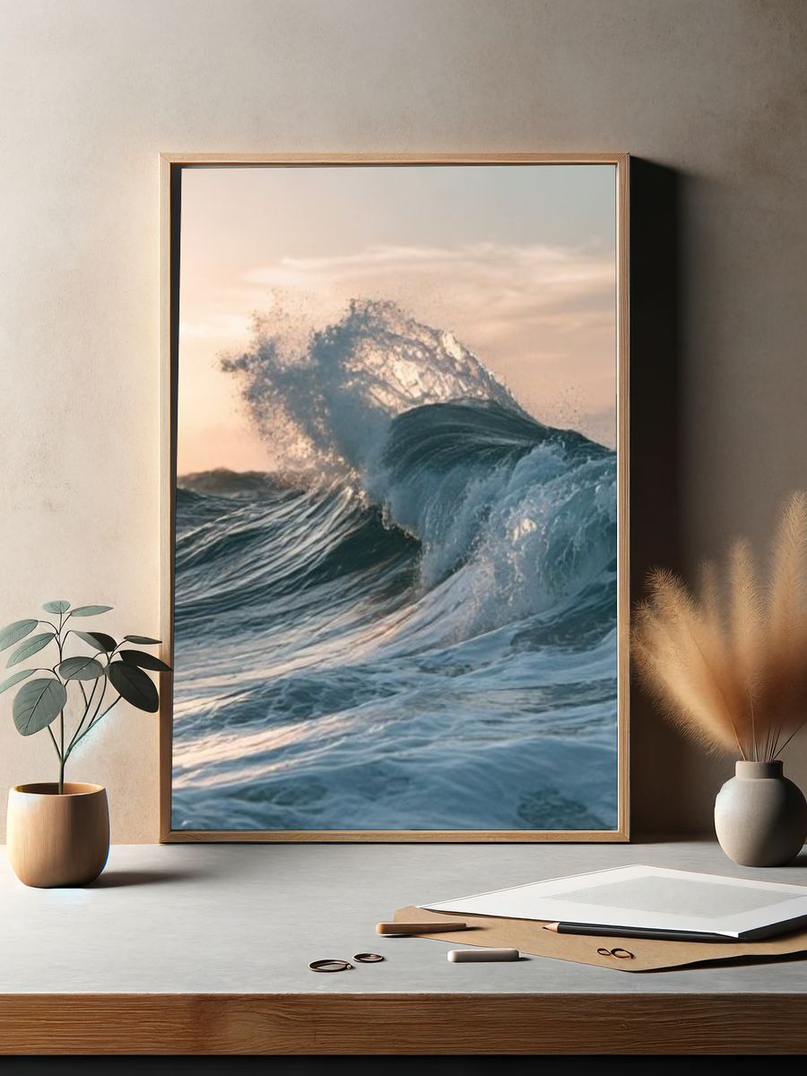Ocean Wave Sunrise Photography Poster. — room view 2