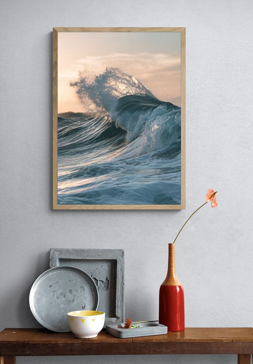 Ocean Wave Sunrise Photography Poster. — room view 3