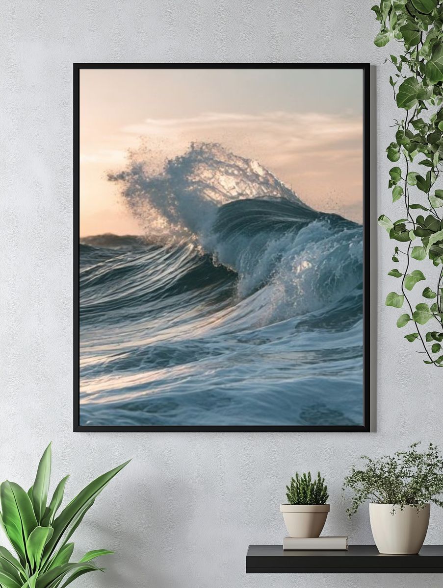 Ocean Wave Sunrise Photography Poster. — room view 4