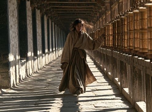 Monk Corridor Walk Photography Poster. poster detail