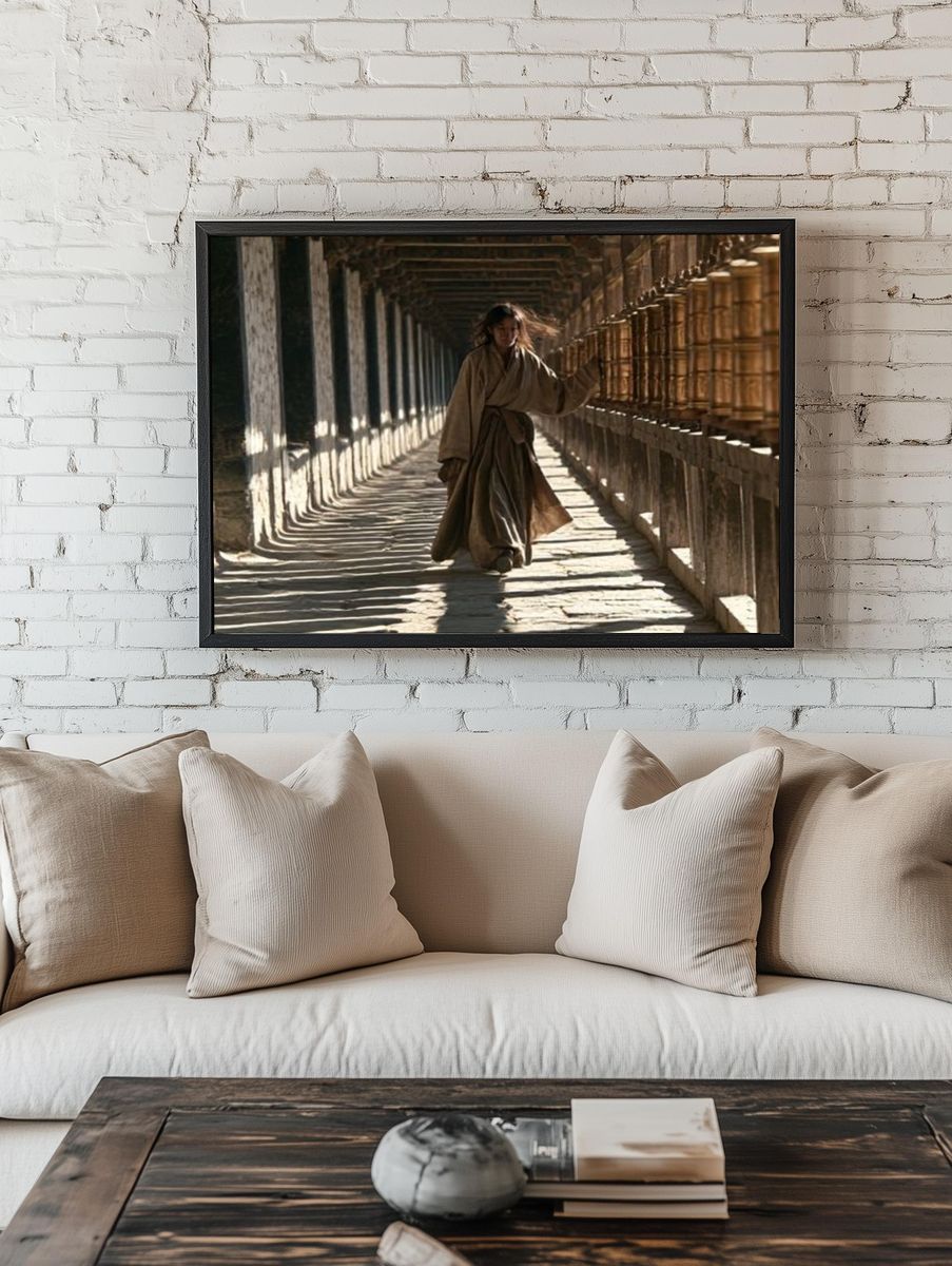 Monk Corridor Walk Photography Poster. room preview