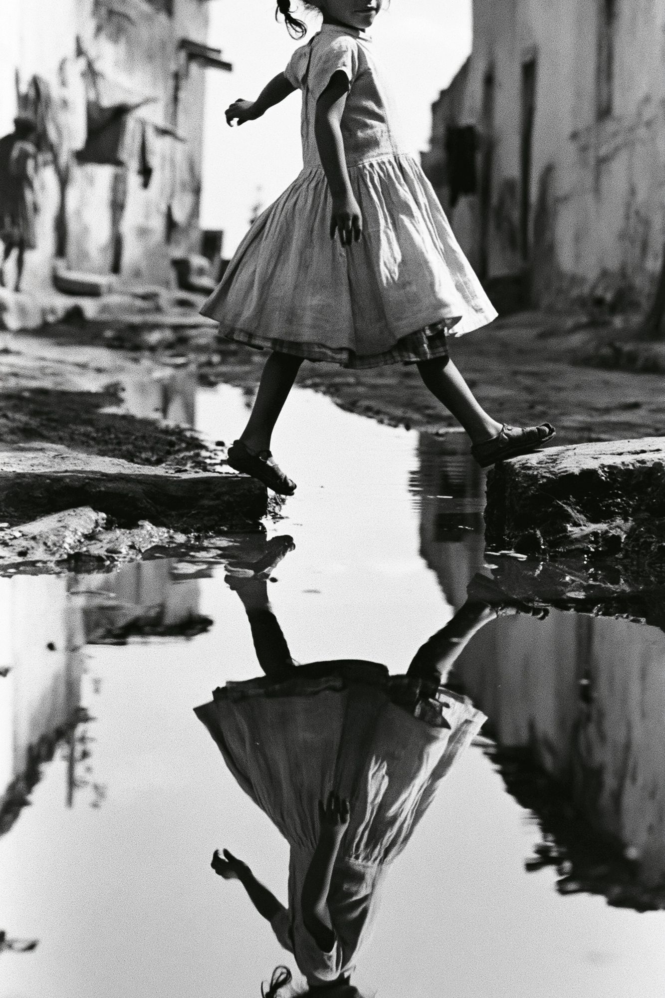 Girl Crossing Puddle Photography Poster. poster — photography art