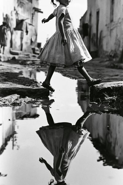 Girl Crossing Puddle Photography Poster.