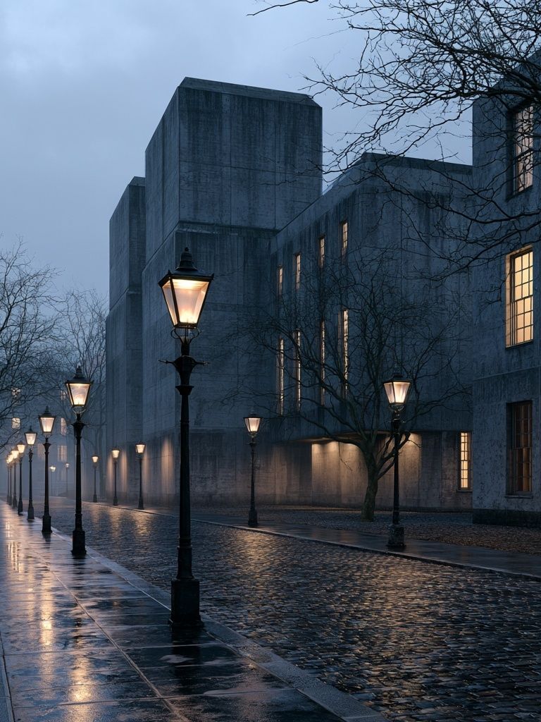 Foggy Cobblestone Street Photography Poster. poster — photography art