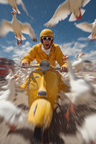 Yellow Scooter Chase Photography Poster. poster print