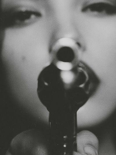 Surreal Face and Gun — Photography Print. poster