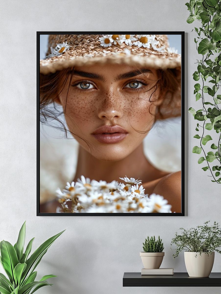 Freckled Woman in Straw Hat Poster. — room view 4