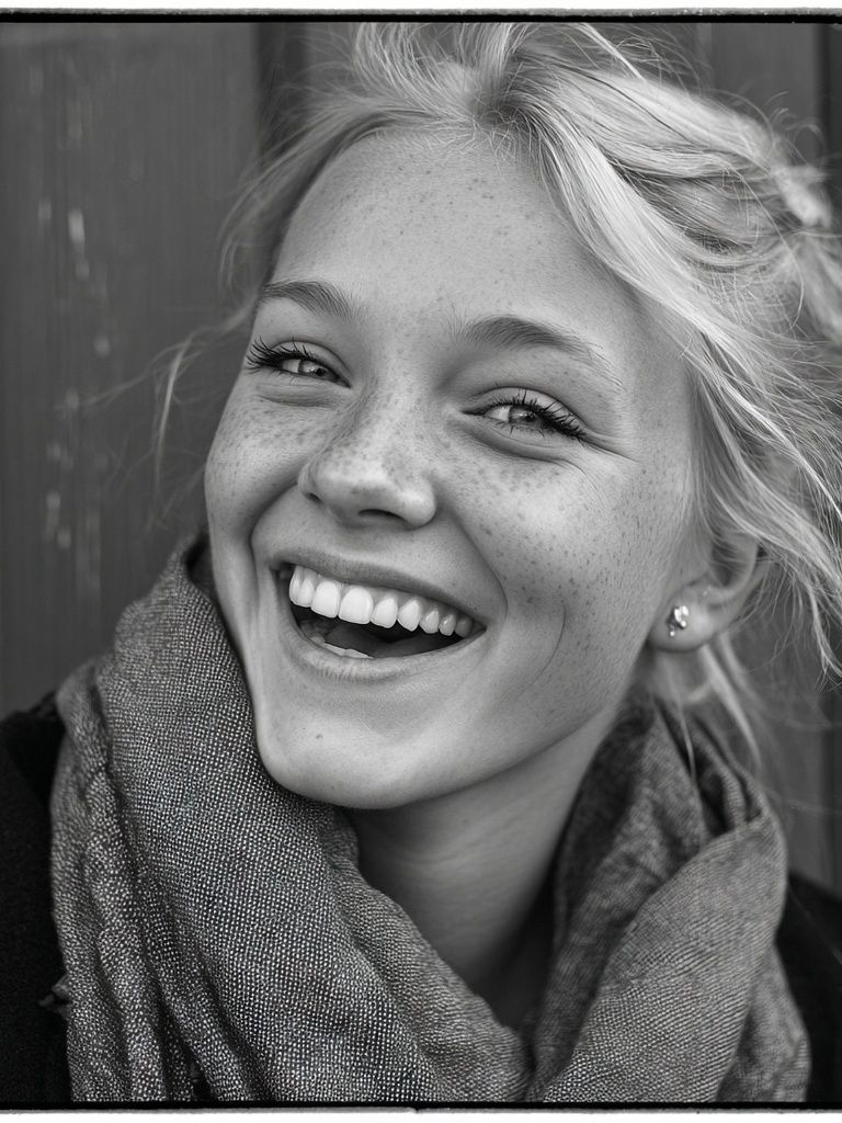 Smiling Portrait Black-White Print. poster — photography art