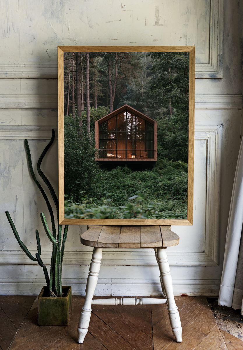Forest Cabin Retreat Photography Poster. room preview
