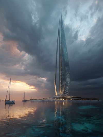 Futuristic Seaside Tower Photography Poster. poster