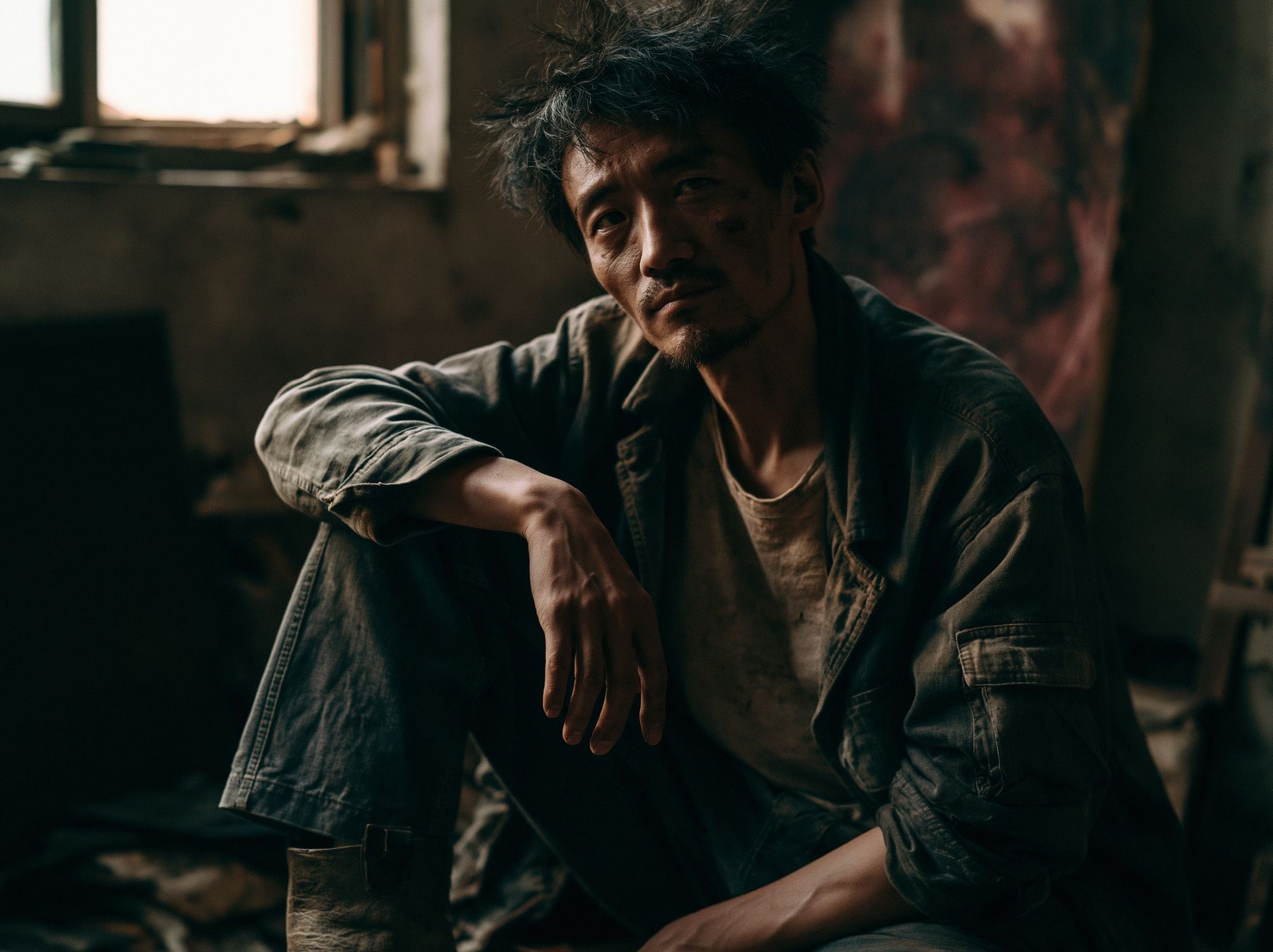 Moody Portrait of a Seated Man Poster. poster — photography art