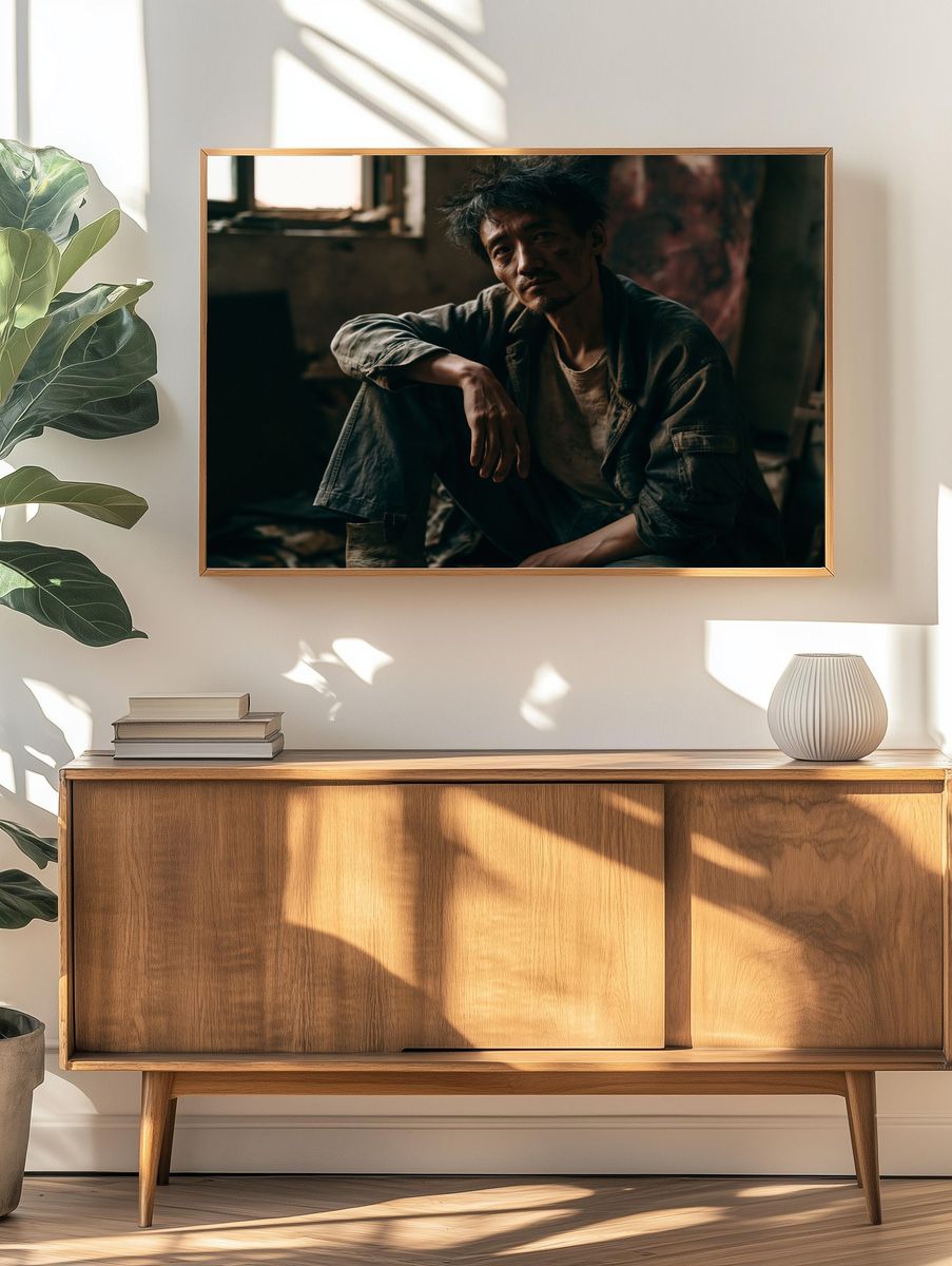 Moody Portrait of a Seated Man Poster. — room view 3