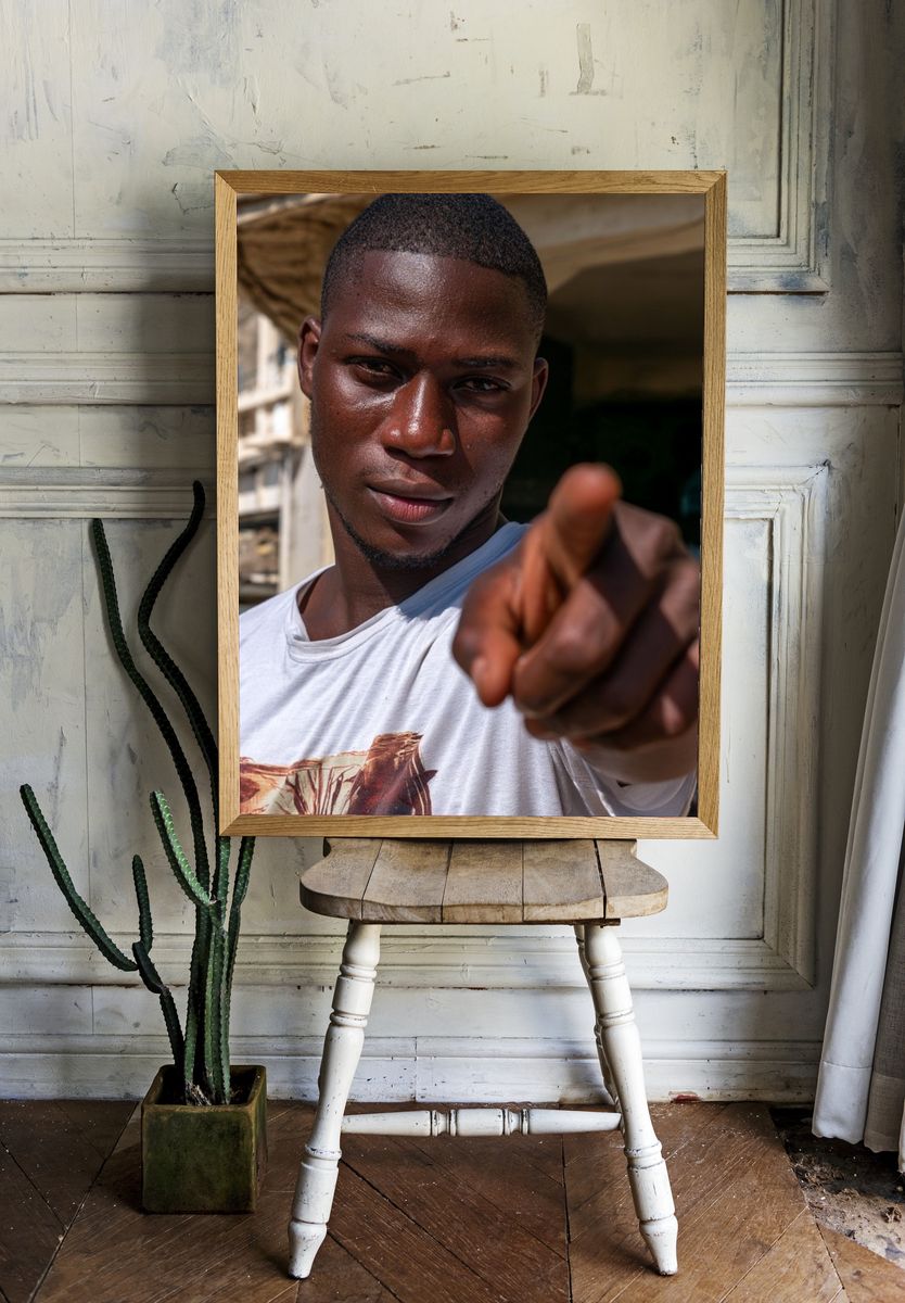 Pointing Portrait Photography Poster. room preview