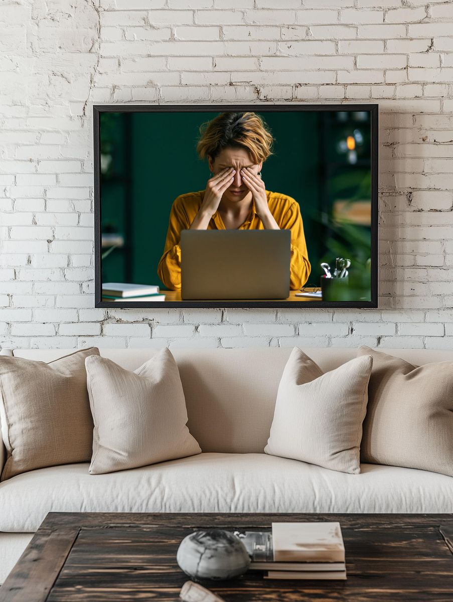 Stressed Woman at Laptop Photography Poster. — room view 1