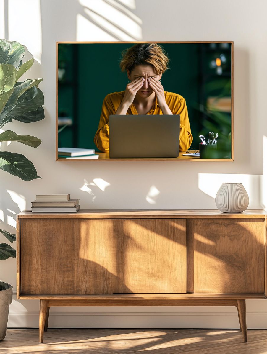 Stressed Woman at Laptop Photography Poster. — room view 3