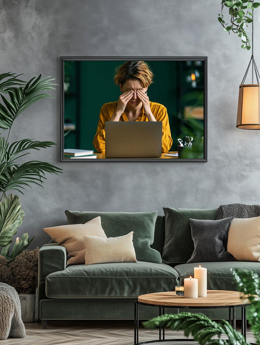 Stressed Woman at Laptop Photography Poster. — room view 4