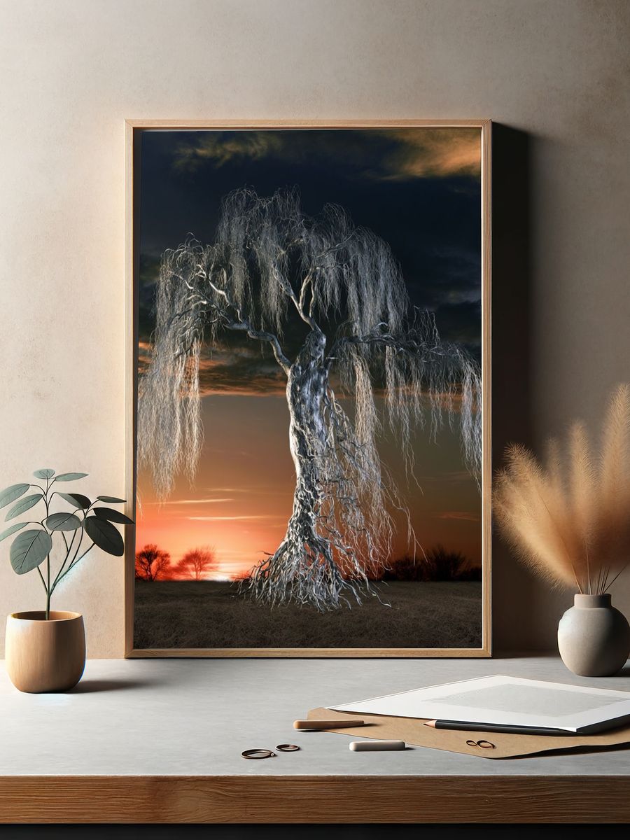 Twilight Willow Tree Photography Poster. — room view 2