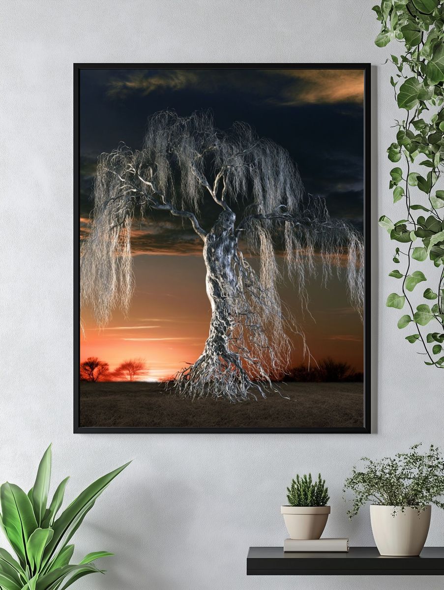 Twilight Willow Tree Photography Poster. — room view 4