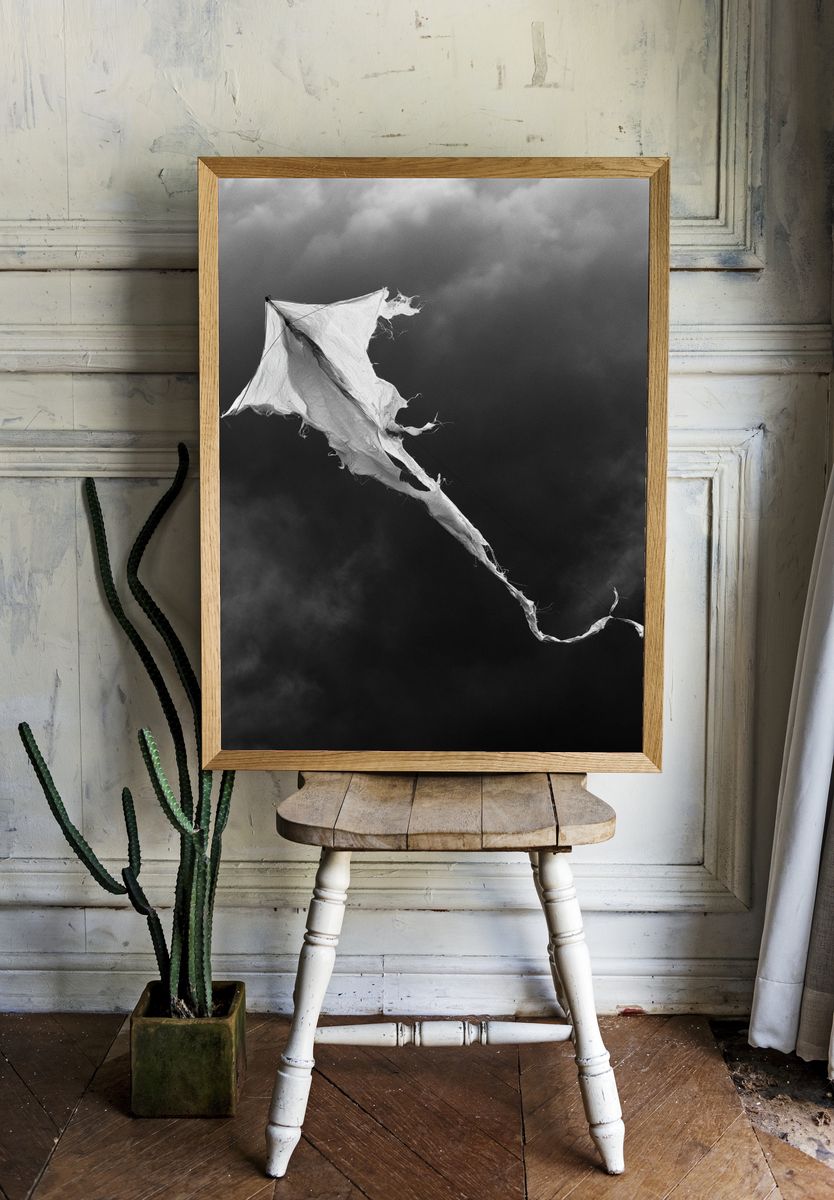Tattered Kite Black-White Poster. — room view 1