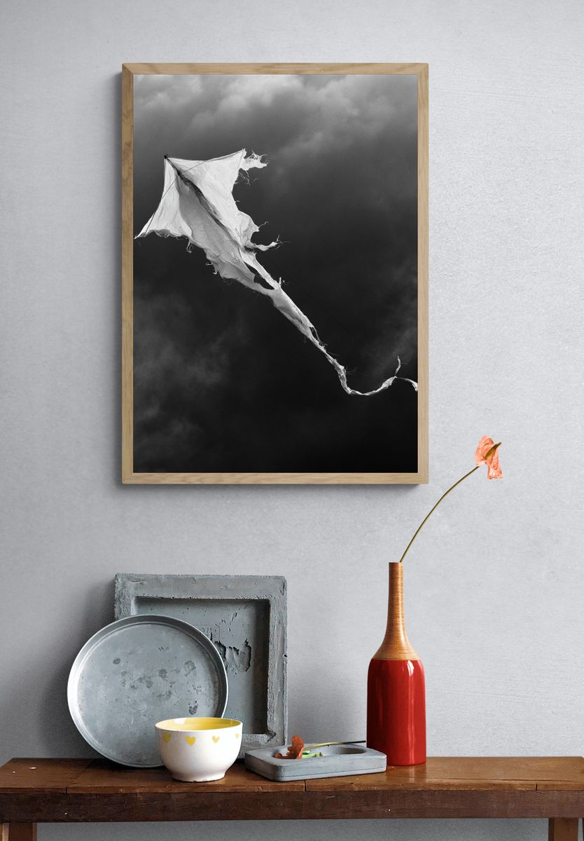 Tattered Kite Black-White Poster. — room view 3