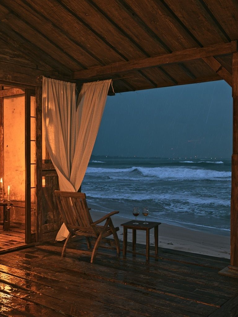 Rainy Beach Veranda Photography Poster. poster — photography art