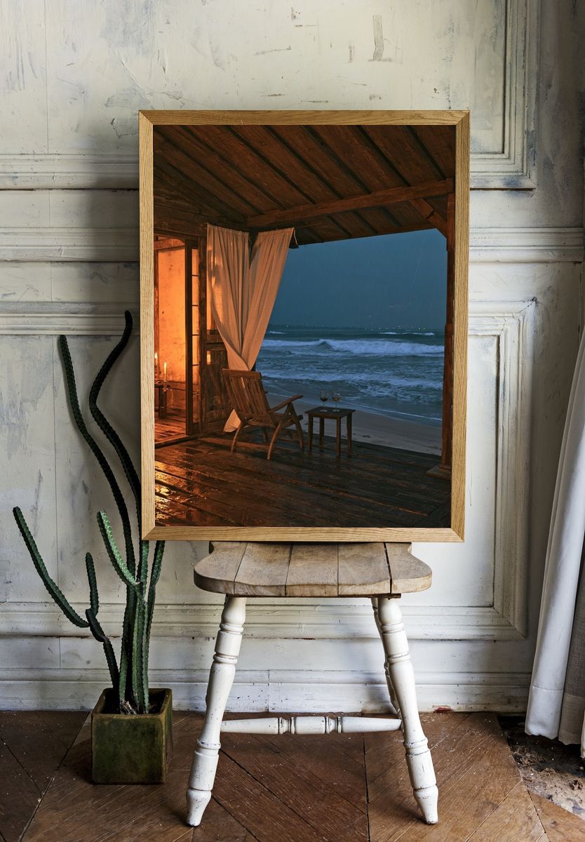 Rainy Beach Veranda Photography Poster. — room view 1