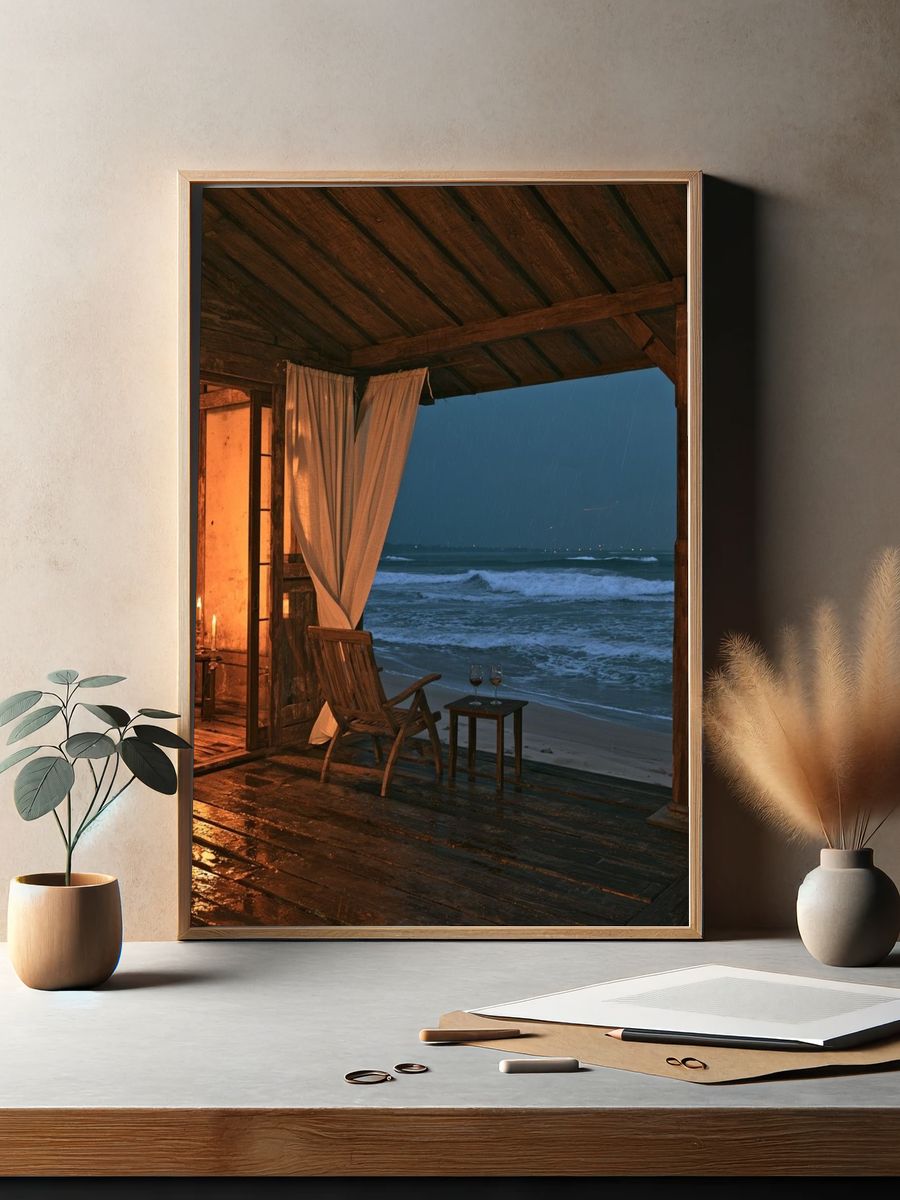 Rainy Beach Veranda Photography Poster. — room view 2