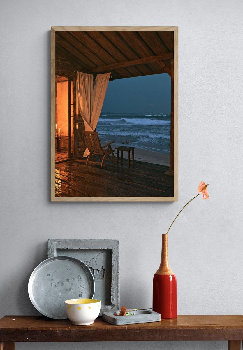 Rainy Beach Veranda Photography Poster. — room view 3