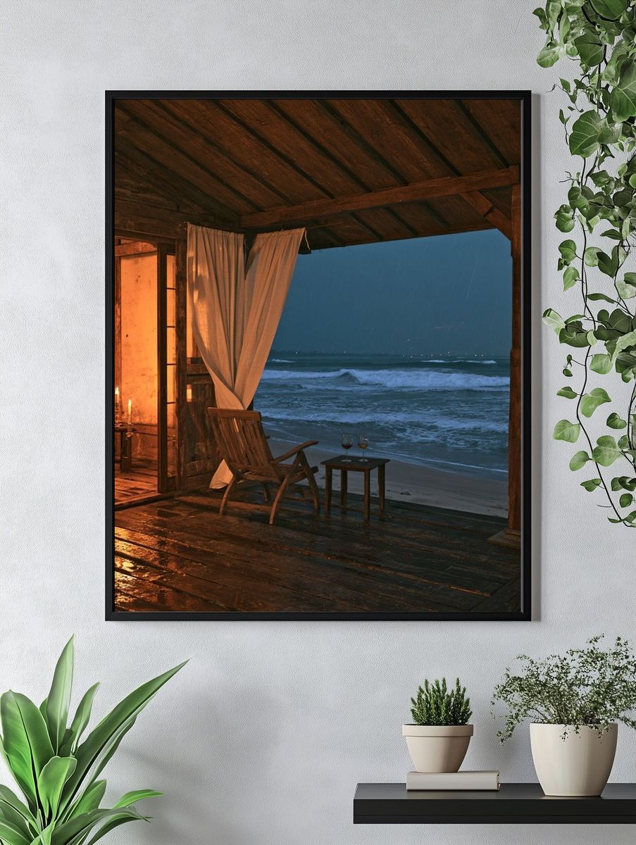 Rainy Beach Veranda Photography Poster. — room view 4