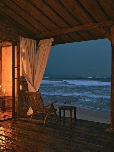Rainy Beach Veranda Photography Poster. poster